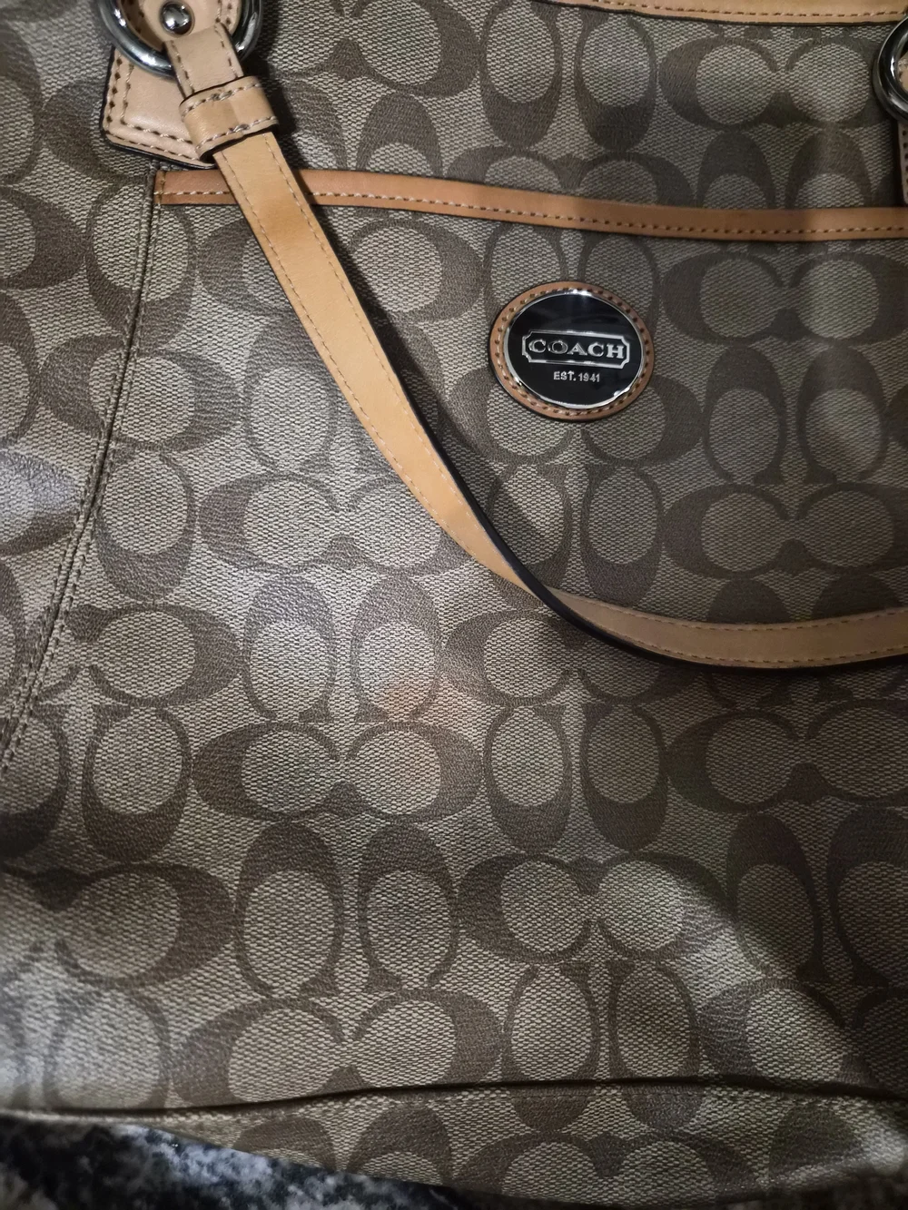 Coach Signature Canvas Tote in Tan and Brown